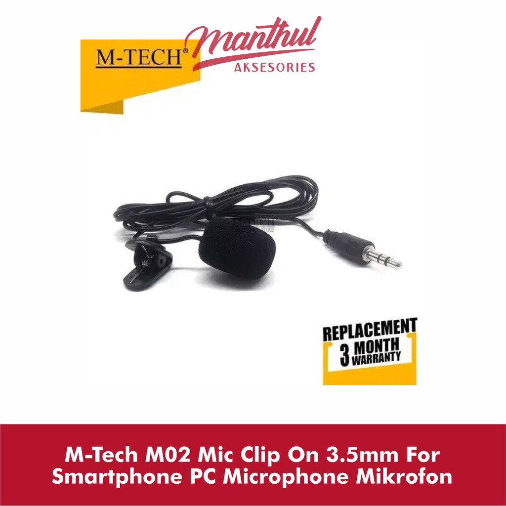 M-Tech M02 Mic Clip On 3.5mm For Smartphone PC Microphone Mikrofon