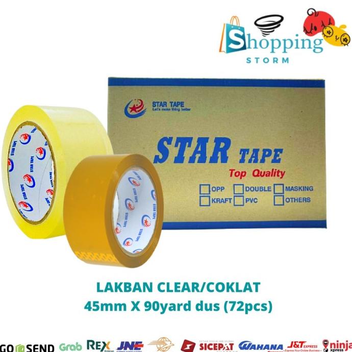 

PROMO Lakban Star Tape Bening / Cokelat 45MMx90Yard @72Rolls/perdus