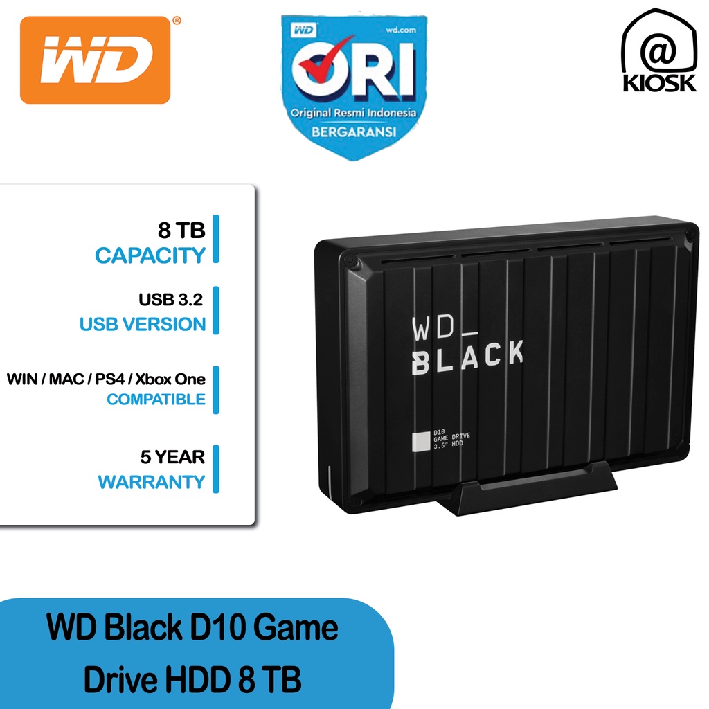 WD_BLACK D10 Game Drive 8 TB - External HDD USB 3.2 - Garansi 5 Tahun