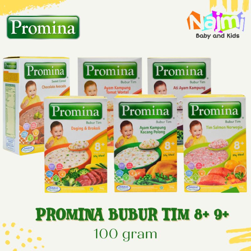 Promina Bubur Tim Bayi 100gr 5 Rasa 8+ Bulan 9+ Bulan (Salmon, ati , ayam kampung, daging, chocolate avocado)