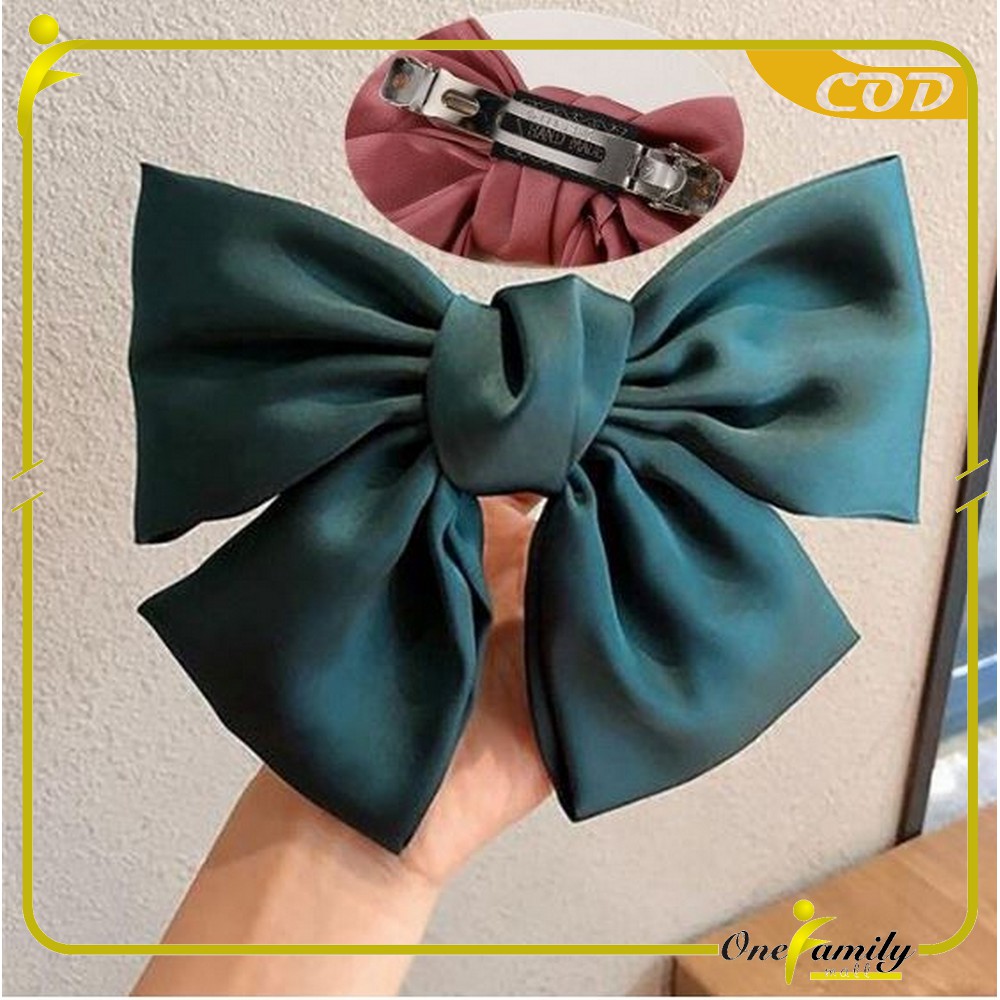 ONE-C160 Ikat Rambut Pita Besar Kuncir Rambut Hairband Aksesoris Wanita Kunciran Rambut Korea Style-JEPIT HIJAU EMERALD