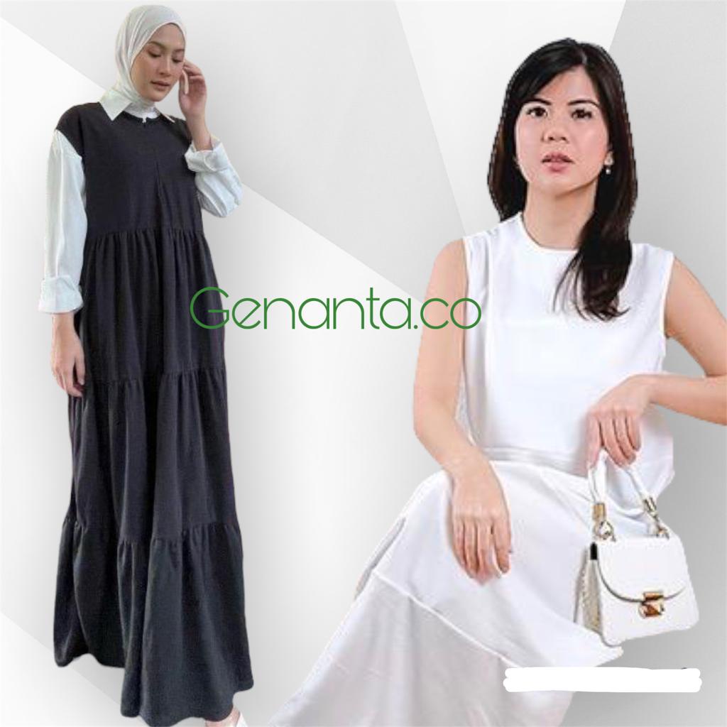 GNT - Balun Basic Inner Dress Gamis Hitam Putih Tanpa Lengan/Basic Dres Polos Panjang/Drees Span Max