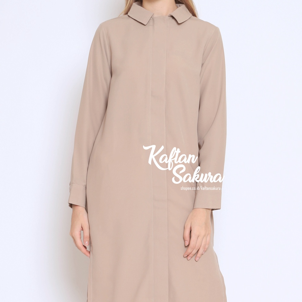 atasan tunik wanita LONG SHIRT warna nude Kemeja tunik polos lengan panjang, Long outer wanita Jumbo S - XL bahan Tencel Cotton