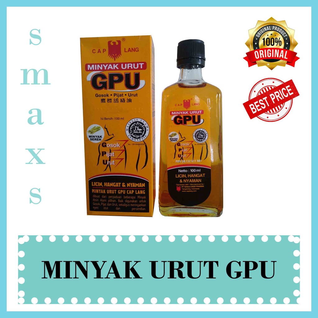 MINYAK URUT GPU SEREH, JAHE, PALA 30 ML, 60 ML, 100 ML