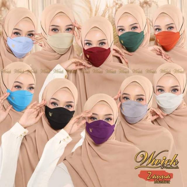 Masker Zanna by Wwiek - Masker Hijab Bordir Tali Karet 3 lapis wiwik