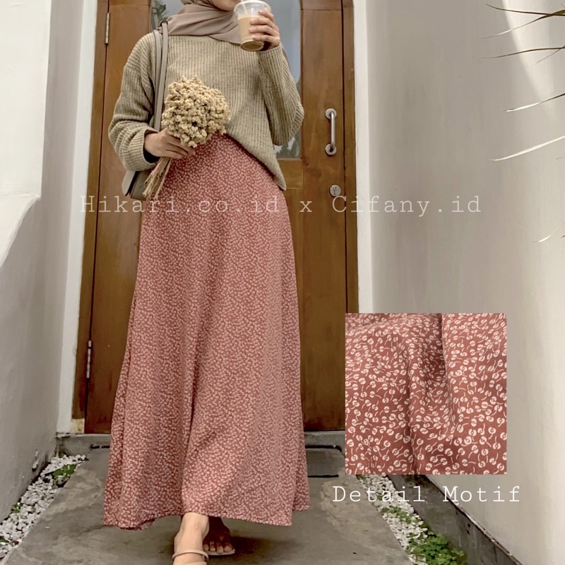 FLORAL SKIRT ADA SAKU / ROK MOTIF BUNGA/ ROK A LINE KOREAN STYLE / Long Skirt / vintage skirt-OrchidTeracotaFuring