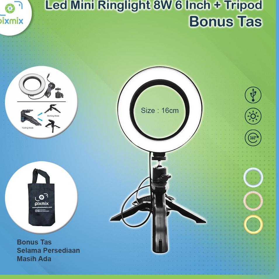 ✪ Led Mini Ringlight 8W 6 Inch + Tripod Bonus Tas ➻
