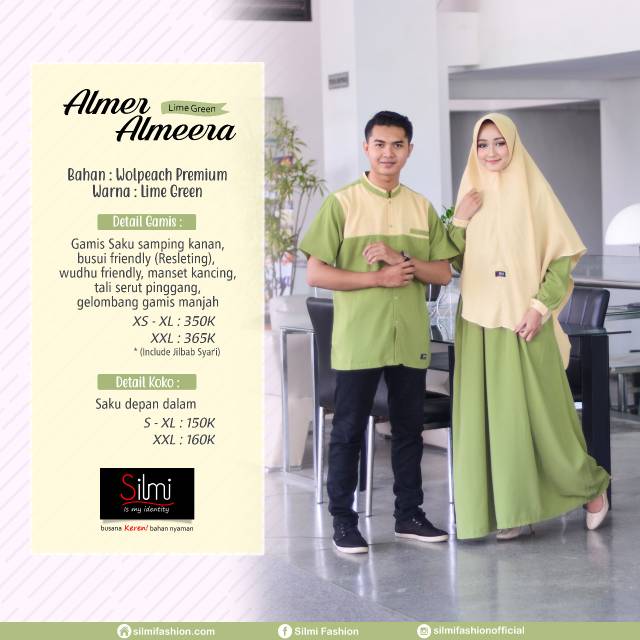 Couple Syar i  Almer Almeera Lime Green Series Baju  