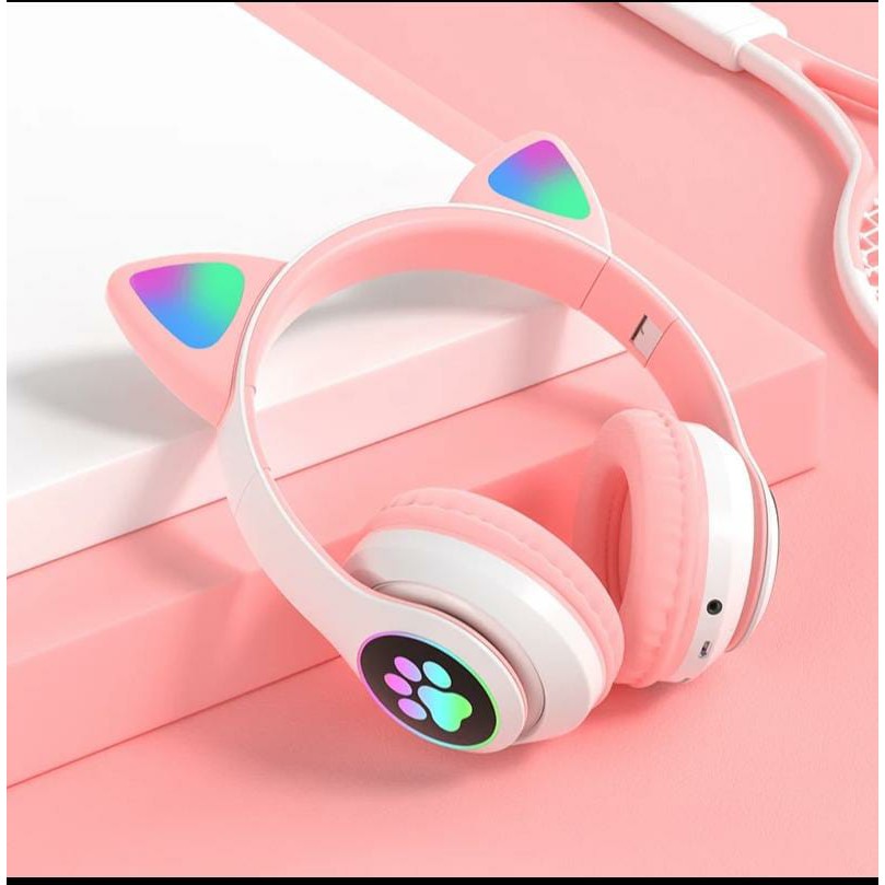 Stn-28 Headphone Bluetooth 5.0 Bentuk Telinga Kucing Dengan Mic GM ACC