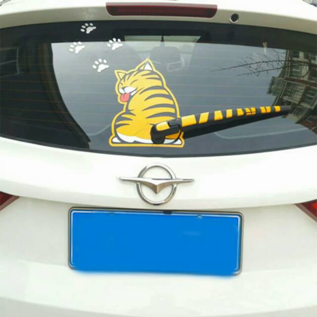 Stiker Kucing Kaca Mobil Wiper Belakang Cat Sticker Moving Tail Ekor Bergerak Kanan Kiri Lucu