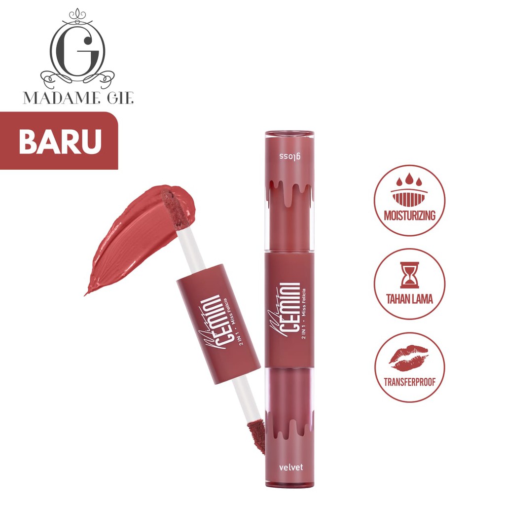 MADAME GIE MISS GEMINI 2IN1 LIP STICK LIP GLOSS &amp; LIP VELVET GISEL