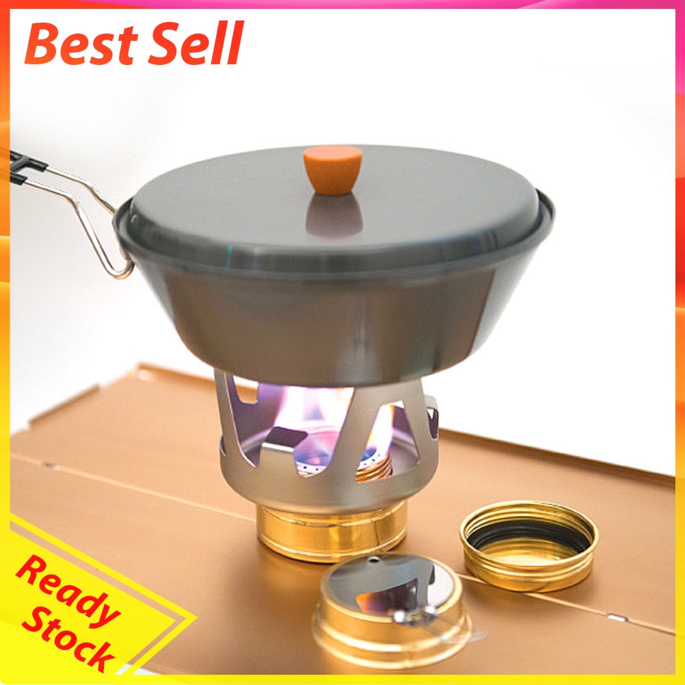 Portable Mini Alcohol Stove Burning w/ Stand Outdoor Camping Cook Furnace