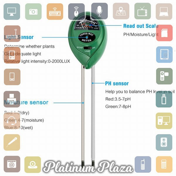 HEDAO Alat Pengukur 3 in 1 Temperature &amp; Kelembaban Tanah Soil Moist PH Analyzer - TL`1BVY12-- Black