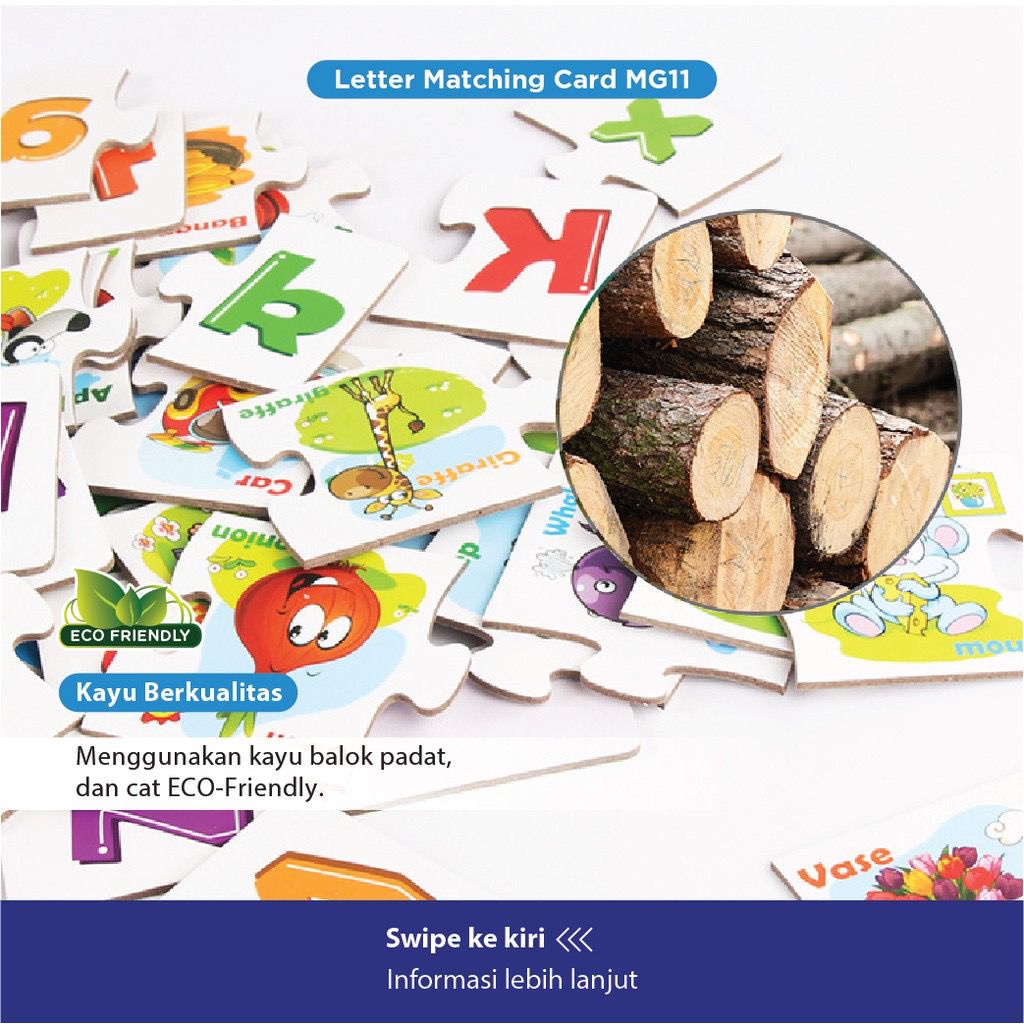 Mainan Edukasi Anak LETTER MATCHING CARD Matching Puzzle Kayu Belajar