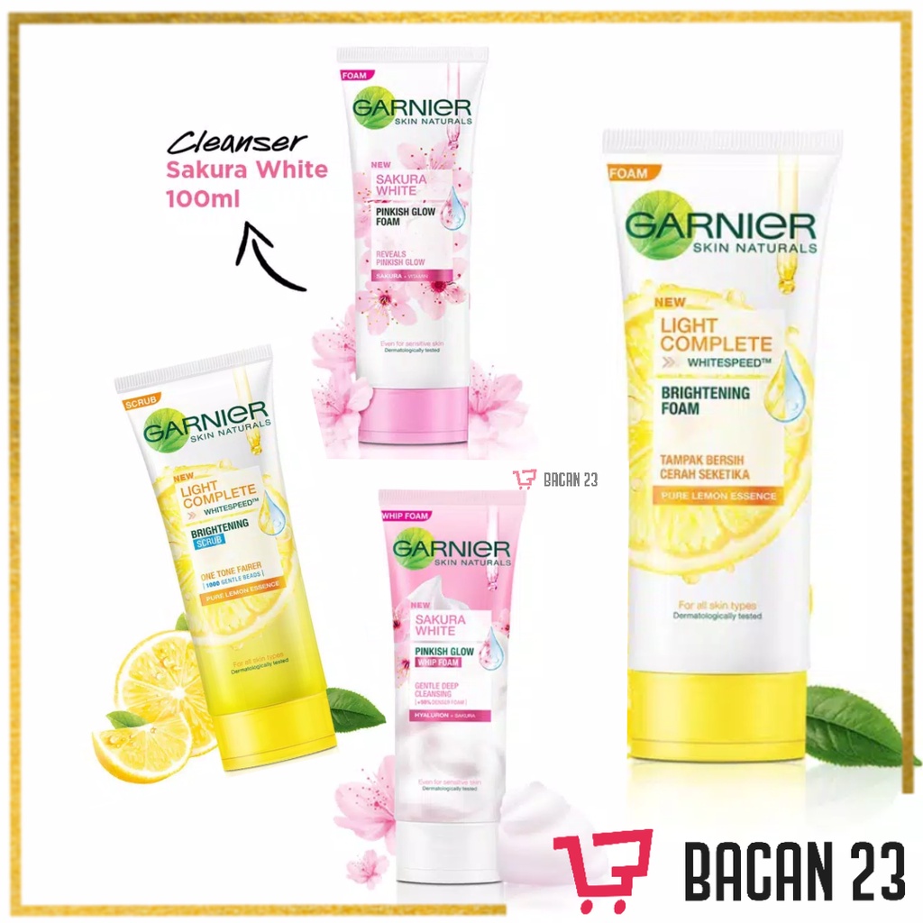 Garnier Facial Wash (100ml) (Sakura White - Light Complete) Sabun Cuci Muka Scrub / Bacan23