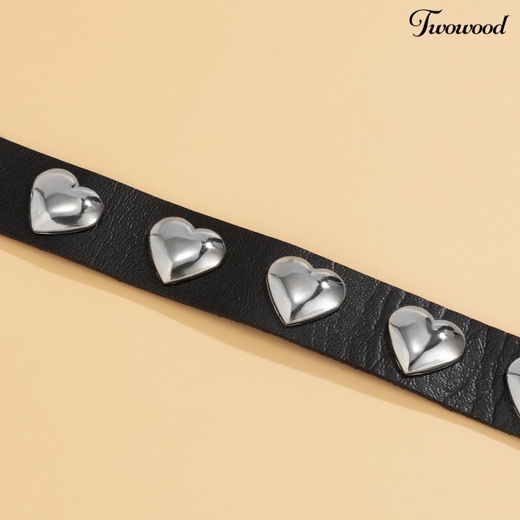 Kalung Choker Leher Bahan Kulit Imitasi Adjustable Desain Hati Gaya Gothic Untuk Wanita