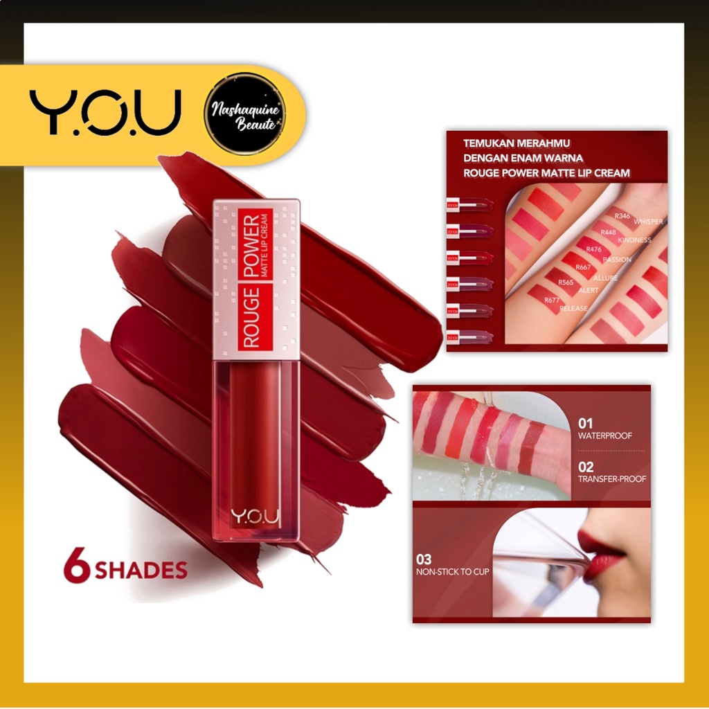 YOU Rouge Power Matte Lip Cream | Matte Finish, Tahan Lama, Nourishing, with Manuka Honey