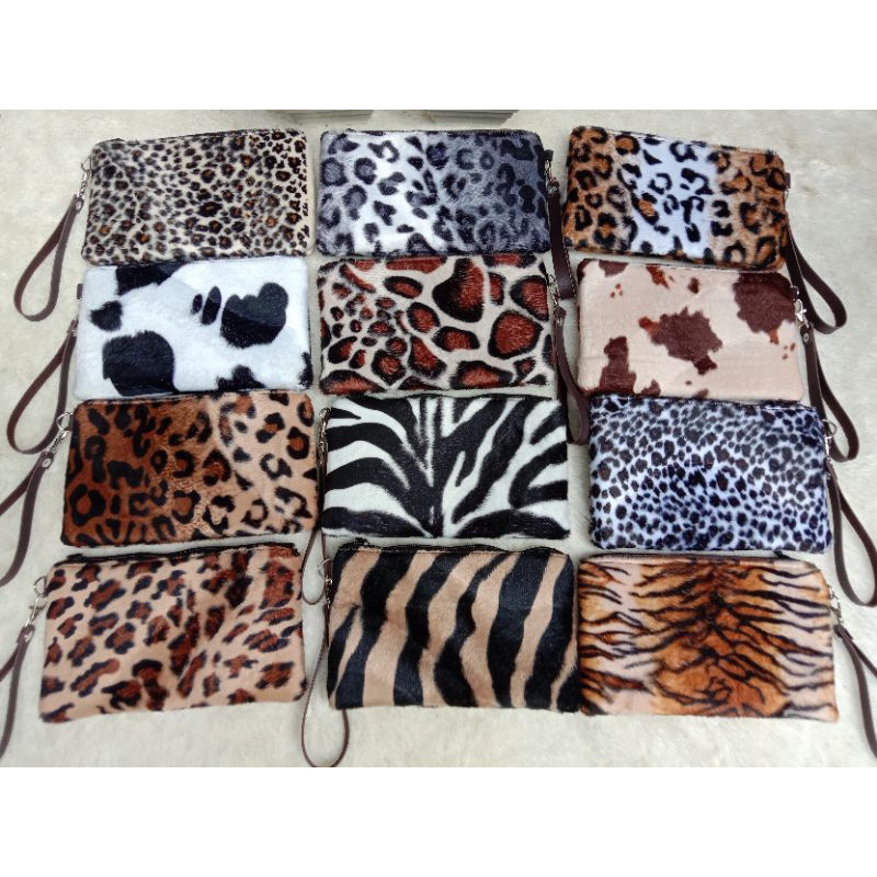 Grosir Clutch leopard bulu 21x13cm/ Clutch macan bludru/clutch bulu/Dompet bulu macan/dompet macan/clutch macan/Dompet wanita