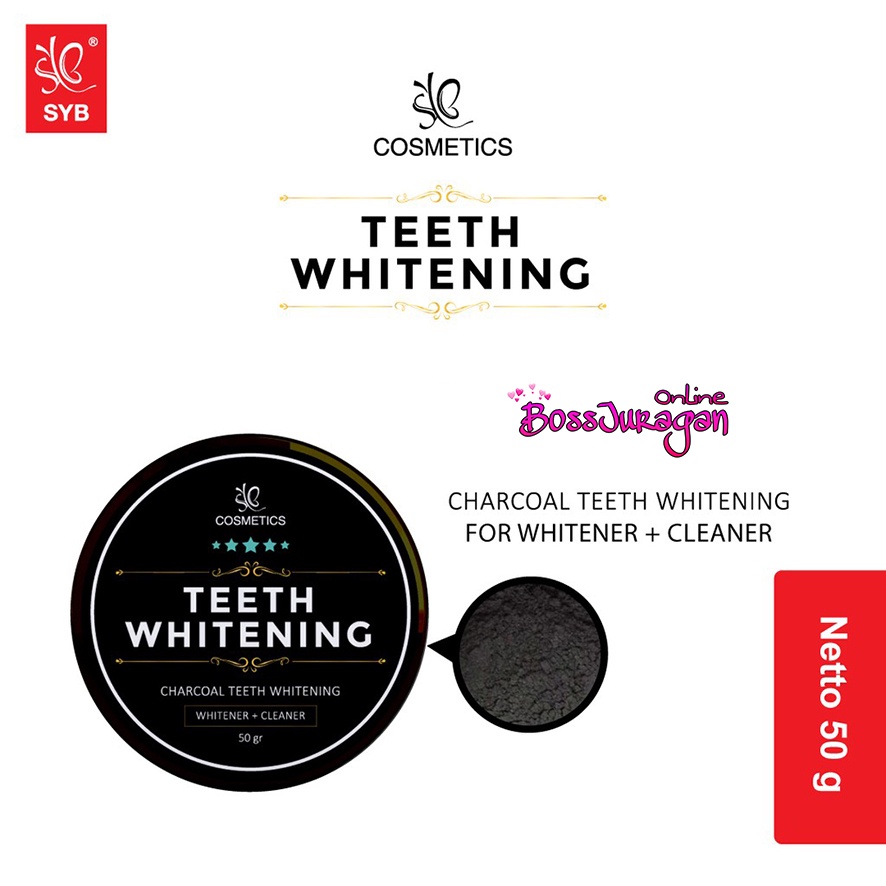 (BOSS) SYB Cosmetics Teeth Whitening 50gr | Pemutih Gigi | Charcoal | Pembersih Gigi | BPOM