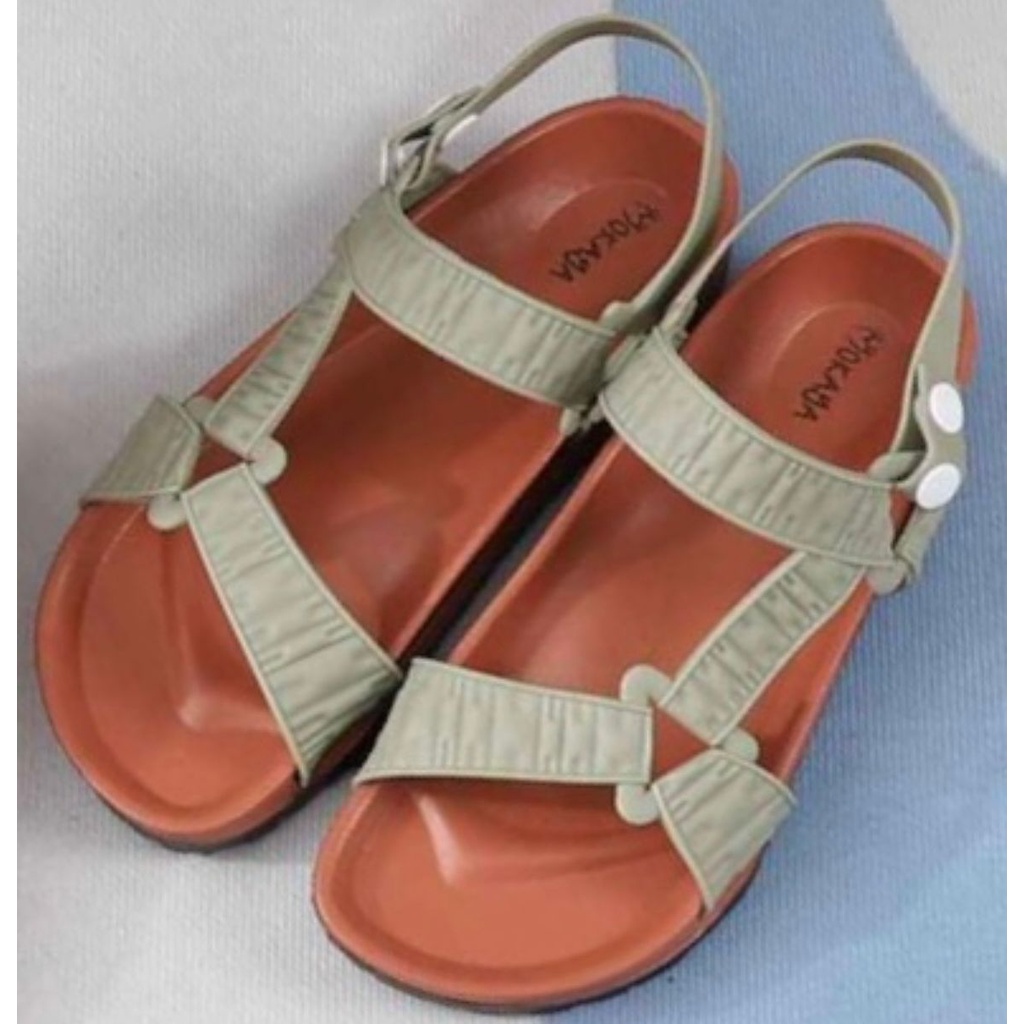 Sandal Let Gunung Jelly Wanita Tali Sambung Kerut Segitiga Kece Import Mokaya / Size 37-41 (8868-B1/8038-A3)-Cokelat x Hijau