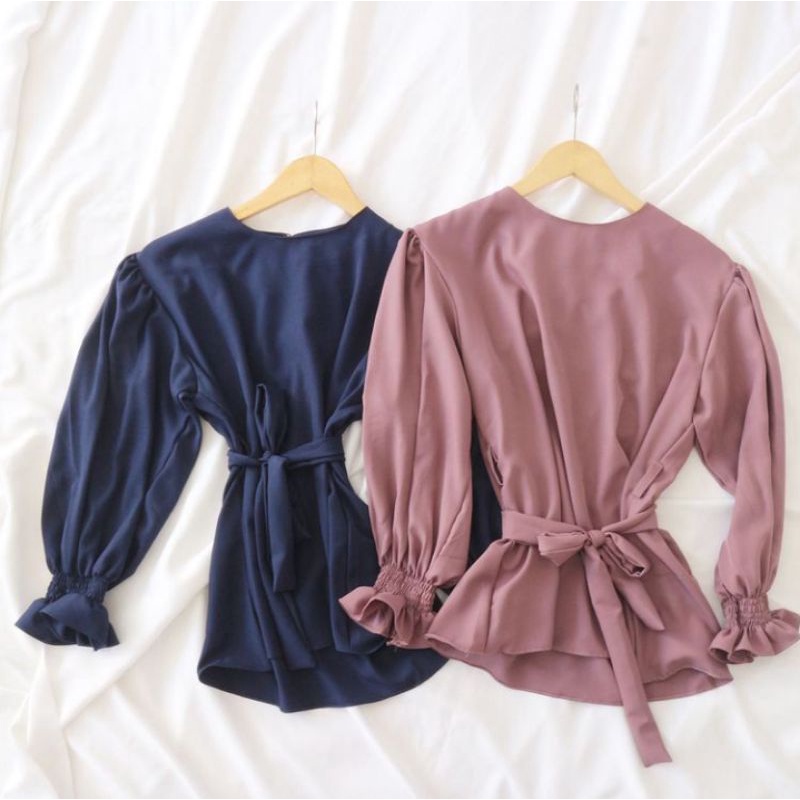 Atasan Taviha - Blouse Wanita Belt dan karet tangan