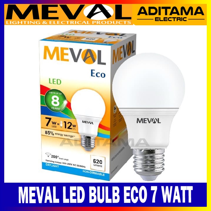 MEVAL LED BULB ECO 7 WATT WHITE/ LAMPU LED MEVAL ECO 7 WATT PUTIH