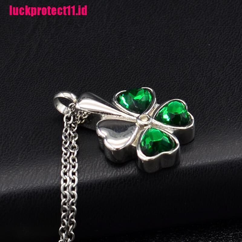 (LUCK) Kalung Rantai Dengan Liontin Clover Urn Untuk Abu Kremasi