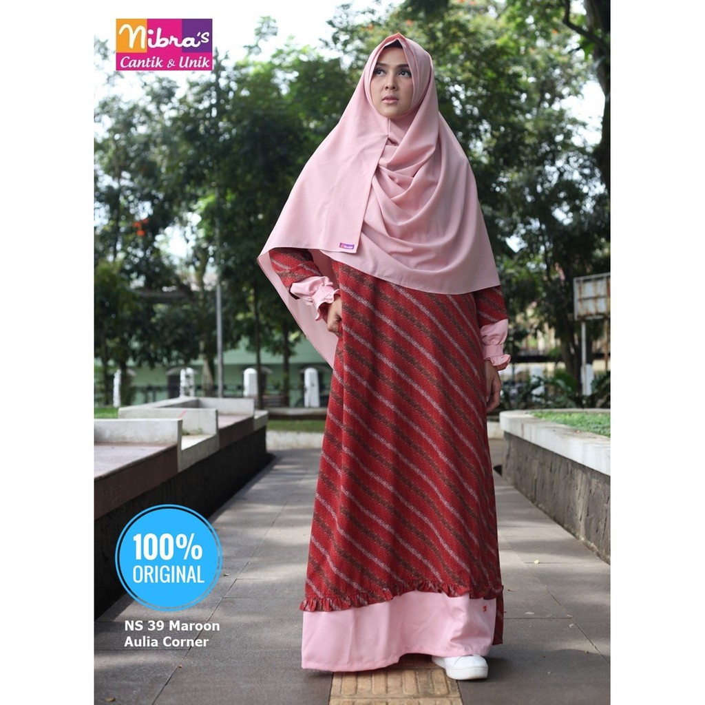 MURAH Model Baju Gamis Pesta Nibras NS 39 Maroon ORIGINAL Baju Gamis Model Sekarang