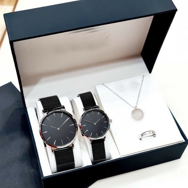 Paket + Gelang + Anting + Kalung +  Cincin + Box + Buku + Paper Bag Bisa COD DVV Jam Tangan Couple R