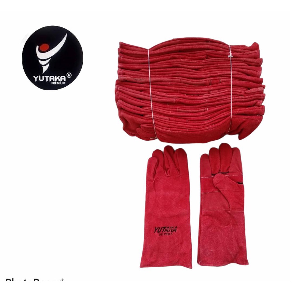 SARUNG TANGAN LAS YUTAKA 14 INCH MERAH isi 1 lusin/sarung tangan Las kulit 14inch murah/sarung tangan Las kulit 14inch terlaris