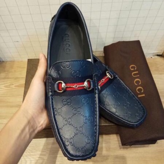 SEPATU LOAFERS PRIA FASHION MURAH KULIT ASLI - GUCCI - NAVY