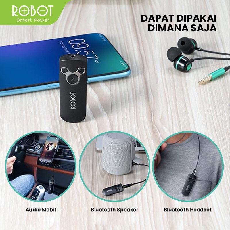 ROBOT Bluetooth Receive RS10 for Headset Earphone Compatible Jack AUX 3.5mm - Garansi 1 Tahun