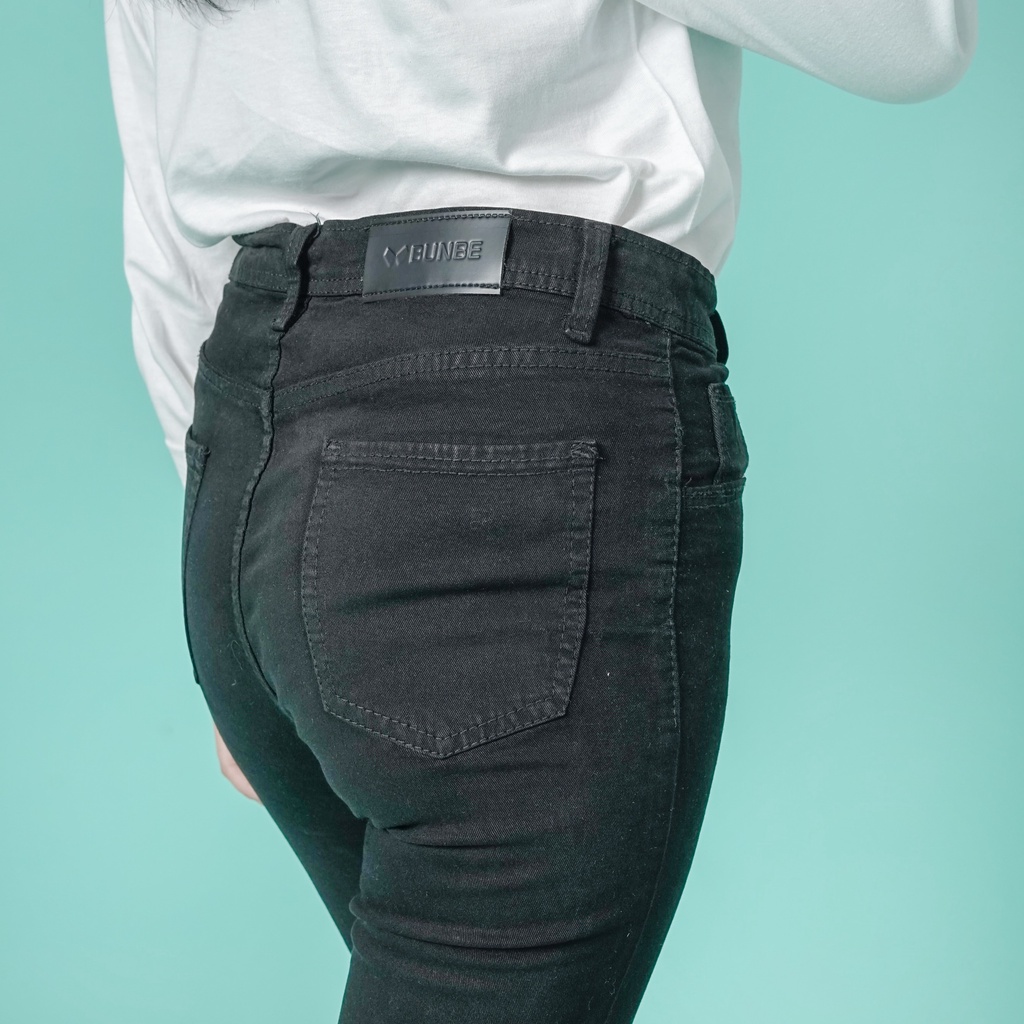 Bunbe - Highwaist jeans sobek lutut wanita skinny