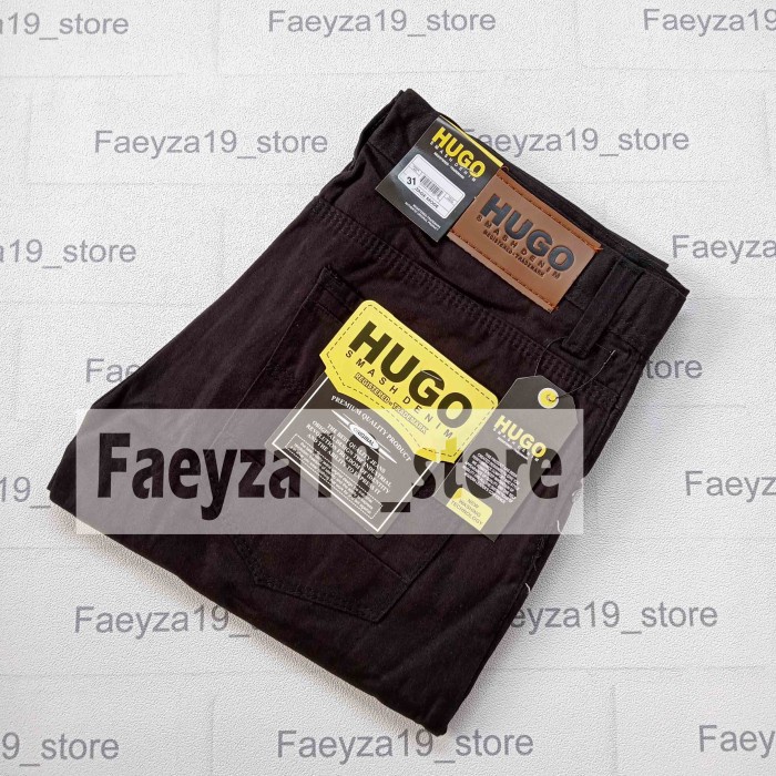 celana panjang chino standard hugo kanvas premium pria - Hitam, 27(I8O5) Celana Chinos Panjang Rip P