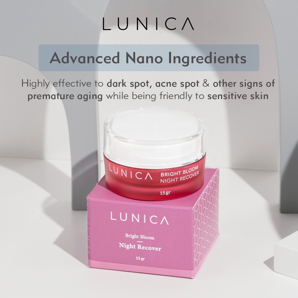 Advanced Nano Cream LUNICA Bright Bloom - Night Recover Menghilangkan Flek Hitam, Melasma, Bekas Jerawat Night Cream BPOM Krim Malam Pemutih Wajah Penghilang Flek Hitam Glowing Ampuh