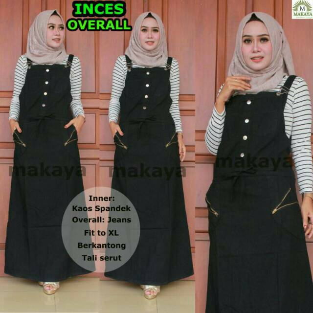Gamis overal jeans + inner salur ootd cantik