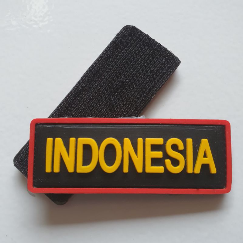 PATCH RUBBER LOGO TULISAN INDONESIA KECIL 6x2 KUNING/TEMPELAN EMBLEM KARET VELCRO