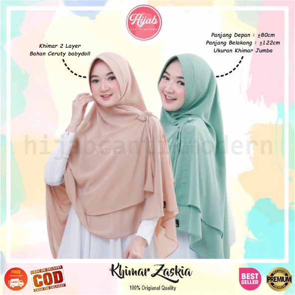Khimar 2 Layer Jumbo Ceruty Kerudung Syari Jumbo Ceruty Hijab 2 Layer Jilbab Syari Khimar Zaskia