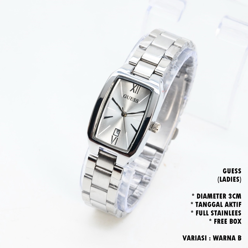 (BISA COD) JAM TANGAN WANITA GUESS RANTAI BODY OVAL TANGGAL AKTIF