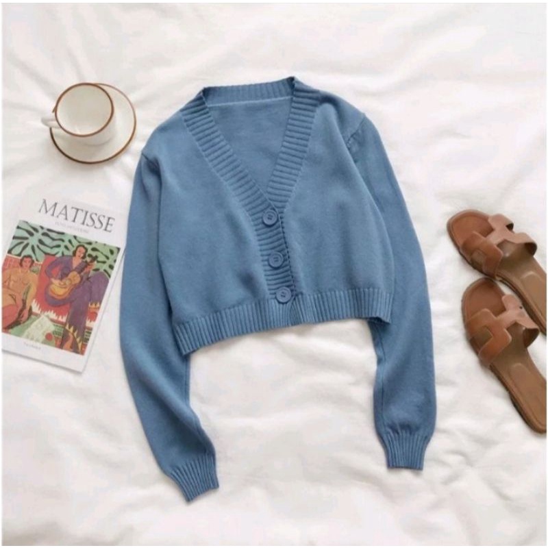 CARDI RAJUT CROP LUNA/ Crop top 3 Boton Shirt / Atasan Sweater Rajut Premium / Baju Murah Berkualitas-BB-35-55-KG