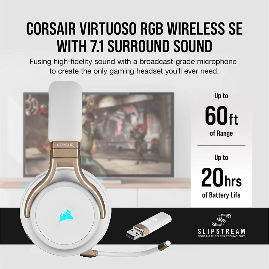 Corsair Virtuoso Pearl RGB Wireless High Fidelity 7.1 Gaming Headset