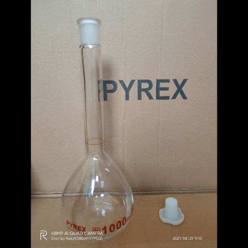 volumetric flask 1000ml pyrex / Labu ukur 1000 ml pyrex / labu takar 1000 ml pyrex