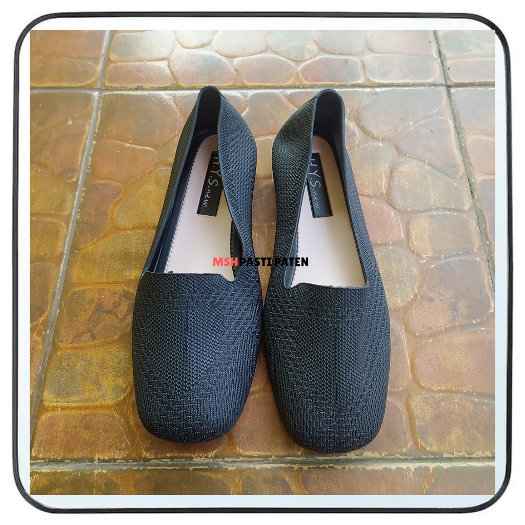 Flatshoes hitam wanita bahan karet ori hys nf 767 ukuran 36-41 Sepatu pantofel wanita