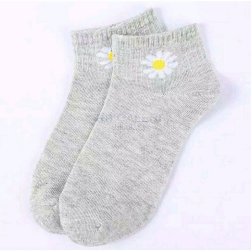 Kaos Kaki Fashion Unisex Motif Polos Beruang Fashion Wanita Pria KAOSKAKI ANKLE Sock BUNGA RB-FLOWER - ABU ABU