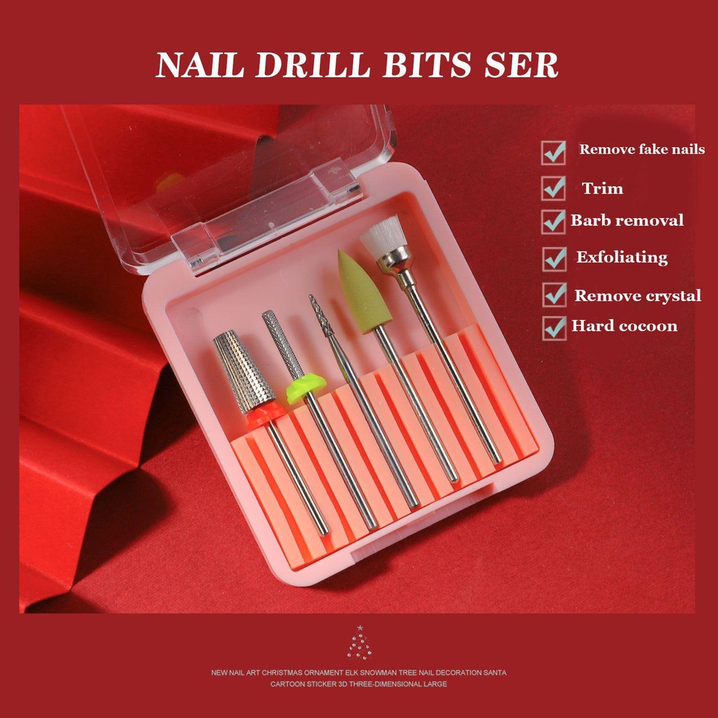 Solighter 5Pcs/Set Mata Bor Kuku Set Elektrik Manicure Drills Aksesoris Tools DIY Tungsten Steel