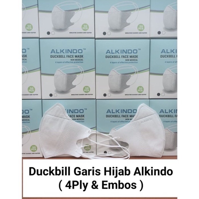 Masker Duckbill Hijab ALKINDO Headloop Jilbab IMPORT Isi 50 Pcs 4PLY Duck Bill