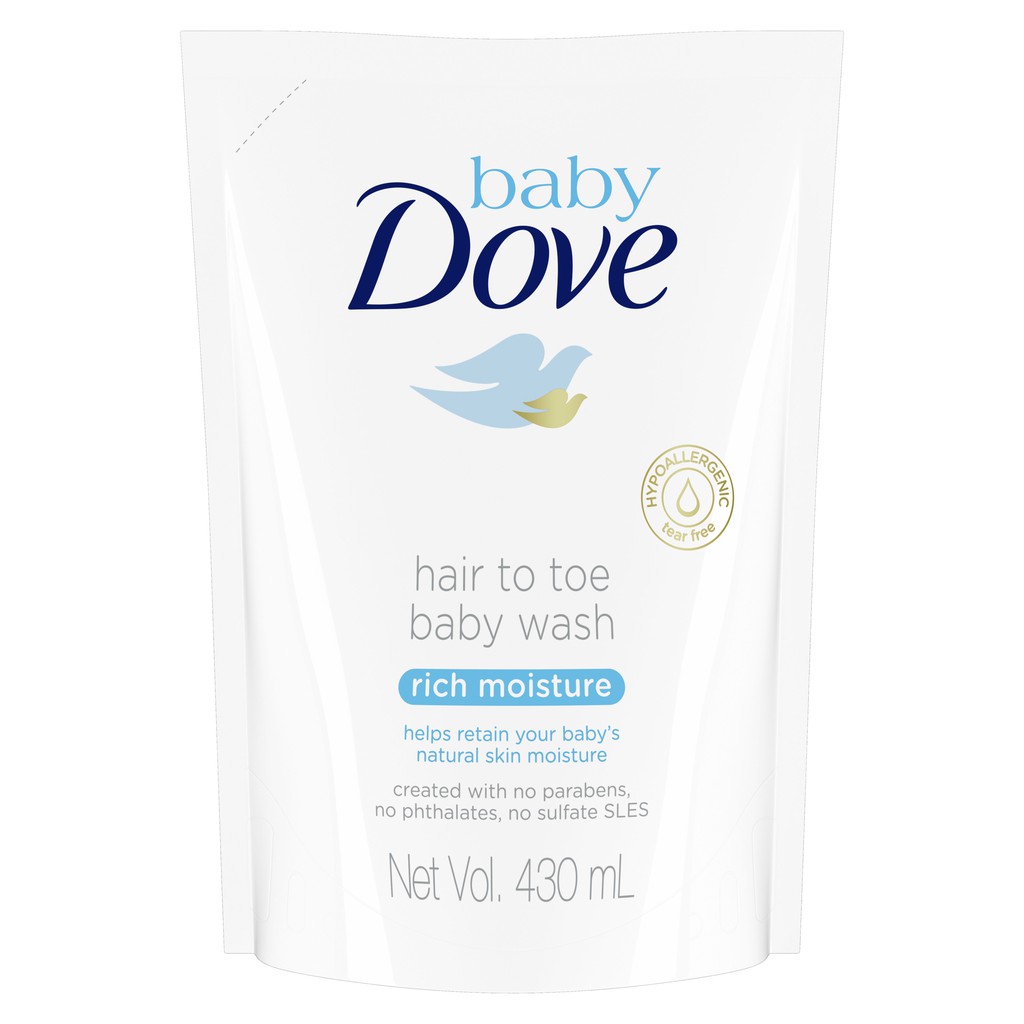 Baby Dove Hair to Toe Wash Rich Moisture Refill 430ml - Sabun Mandi Bayi 100% Skin Natural Nutrients