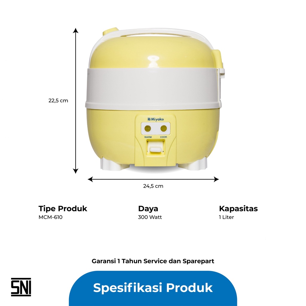 Miyako MCM610 Rice Cooker / Magic Com 1 Liter 3 in 1 Bonus Gelas Ukur dan Sendok Nasi