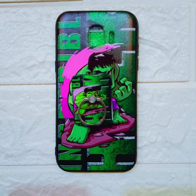 Case Handphone Samsung J2Pro+Ring Motif Kartun Deadpool Hulkbiru Spiderman Hulk hijau Thor Realpict