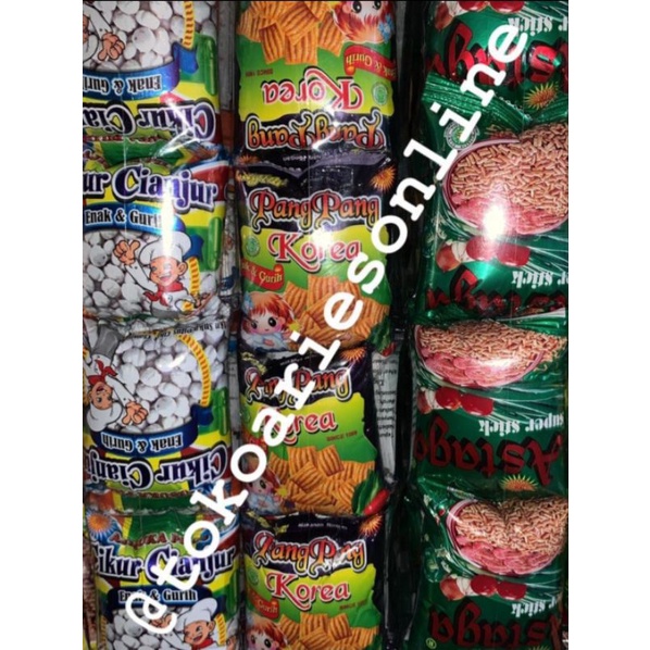 

Snack Jadul Astaga/ Asyik/ Ngetop/ Cikur Cianjur / Pang-Pang Korea/ seblak cianjur/ cirenv cianjur/ ajisan bunga/ oji oji/ stick jagung (isi 10 Pcs)